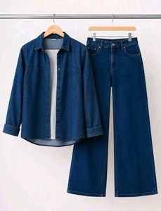 Denim Shirt and Wide Leg Jeans Set