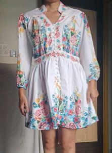 Boho Floral Embroidered Mini Dress