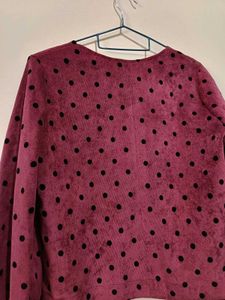 Maroon Polka Dot Button-Up Top