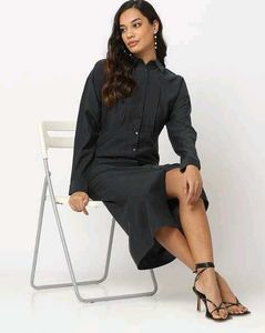 Brand New Elegant Black Button-Down Shirt Dress