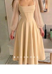 Elegant Corset Puff Sleeve Midi Dress