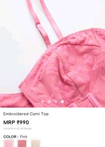 Pink Embroidered Corset Cami Top