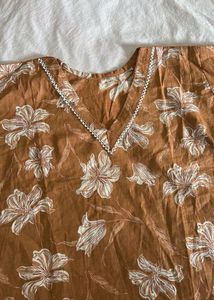 Brown Floral Print Kurta