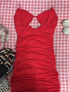 Party Red Ruched Cut-out  One piece