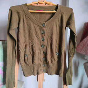 Olive Green Button-Up Cardigan