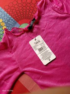 Vibrant Pink Mesh Crop Top with Lettuce Hem