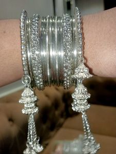 Silver Oxidised Metal Bangles One Set