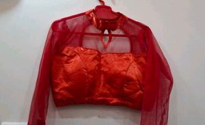 Red Sheer Sleeve Blouse