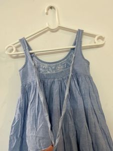 Boho Embroidered Blue Cotton Dress