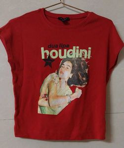 Red Dua Lipa Houdini Graphic T-Shirt (M)