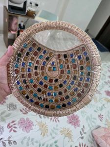 Rose Gold Multicolour Embellished Round Bag