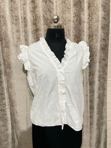 Chic White Eyelet Flutter Sleeve Top