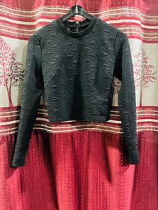 Textured Crew Neck Long Sleeve Top
