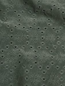 Green Eyelet Cropped Collared Top