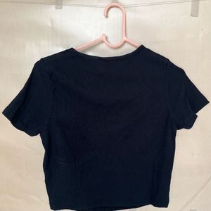 Black Ribbed Cut-Out Crop Top