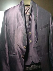 Elegant Purple Suit with Vest and Tie