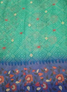 Beautiful Teal &amp; Blue Floral Saree