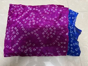 Elegant Double-Shade Bandhani Saree with Silver Za