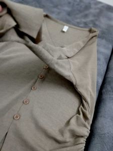 brand new Cozy Knit V-Neck Button-Up Shirt top
