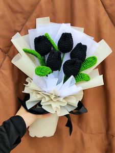 Handmade Crochet Black Tulip Bouquet
