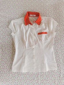 Cute White & Orange Polka Dot Top