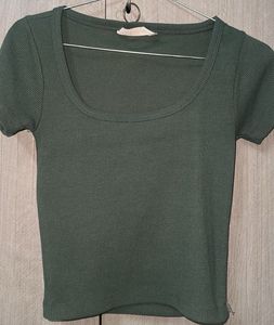 Ribbed Green Short Sleeve Top