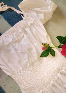 White Off-Shoulder Puff Sleeve Dress 👗