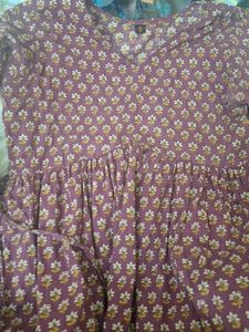 Purple Floral Print Cotton Kurta
