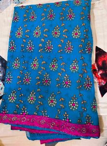 BLUE AND PINK SAREE