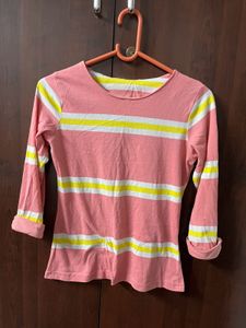 Pink Striped Long Sleeve Top