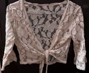 Sheer Lace Cropped Tie-Front Top