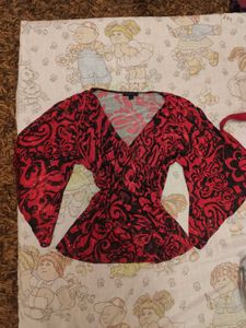 Red & Black Sparkle Y2k Bell Sleeve Top