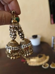 Exquisite Jhumka Earrings with Crystals