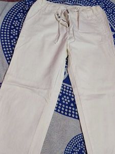 Cream Wide Leg Casual Pants