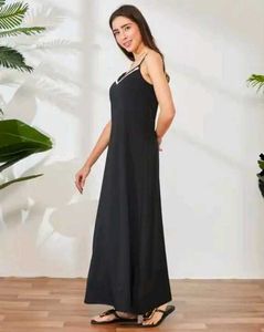 Black Maxi Dress with White Trim