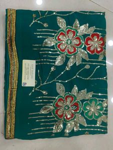 Embroidered Teal Saree with Sequins