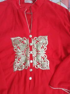 Red Embroidered Kurta