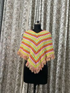 Crocheted Poncho with Fringe