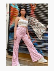 Pink Checkered Flare Pants