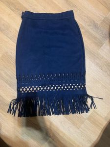 Navy Fringe Skirt