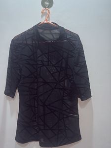 Sheer Black Geometric Print Top