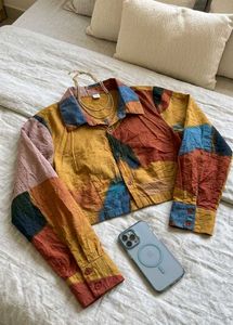 Colorful Patchwork Cropped Shirt