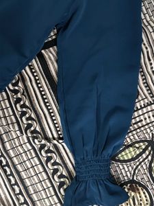 Elegant Teal Blue Pe9arl Embellished Blouse.