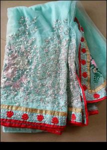 Stunning Embroidered Blue Saree