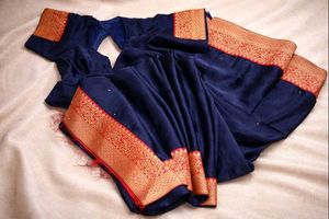 Elegant Navy Blue &amp; Red Saree excellent condition