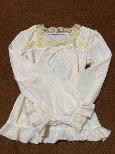 Cream Lace Trim Long Sleeve Top