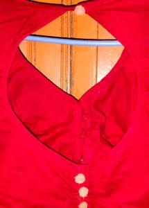 Stunning Red Blouse with Lace Sleeves