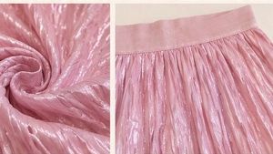 Pink Crushed Effect Midi Skirt