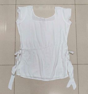 White Square Neck kurti with side bow tie style