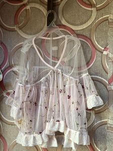 Sheer Embroidered Bell Sleeve Top